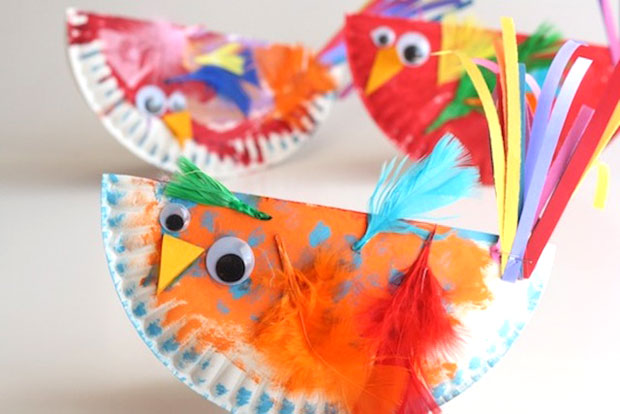 easy art and craft ideas for kids - paper plate rocking birdies